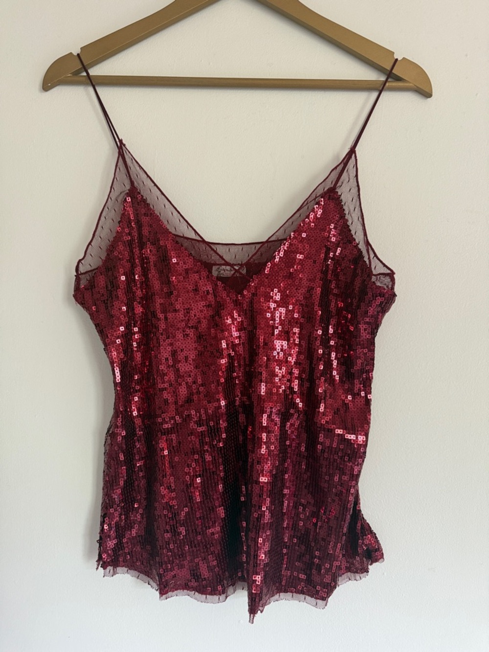 Free People Red Sequin Cami Tank Top